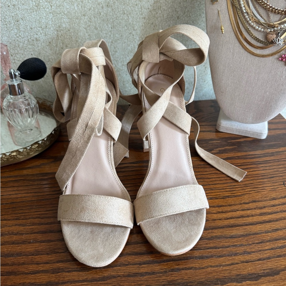 Cream Faux Suede Heels